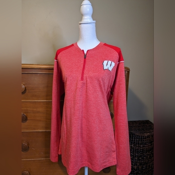 WISCONSIN BADGER Y2K Pullover 1/4 Zip Long Sleeve SHIRT VINTAGE Unisex SZ L - Picture 2 of 11